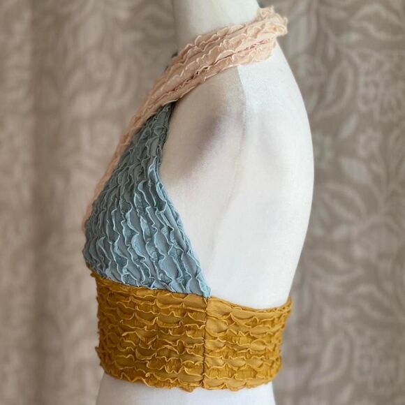 NWOT Cider Textured Color Block Cross Halter Fairycore Grunge Boho Top Size S - Picture 5 of 7
